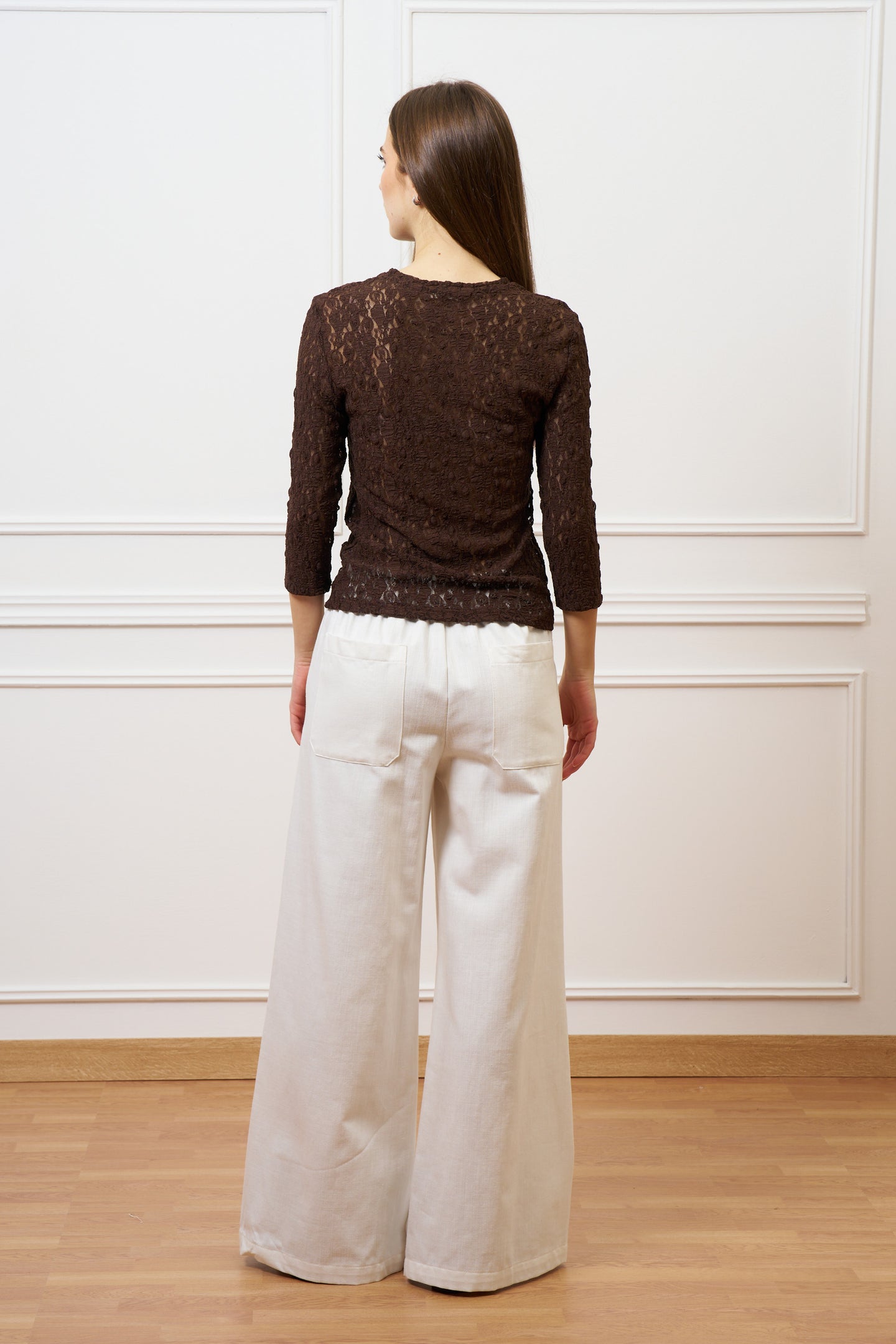 Pantalone ampio in cotone testurizzato - AVORIO