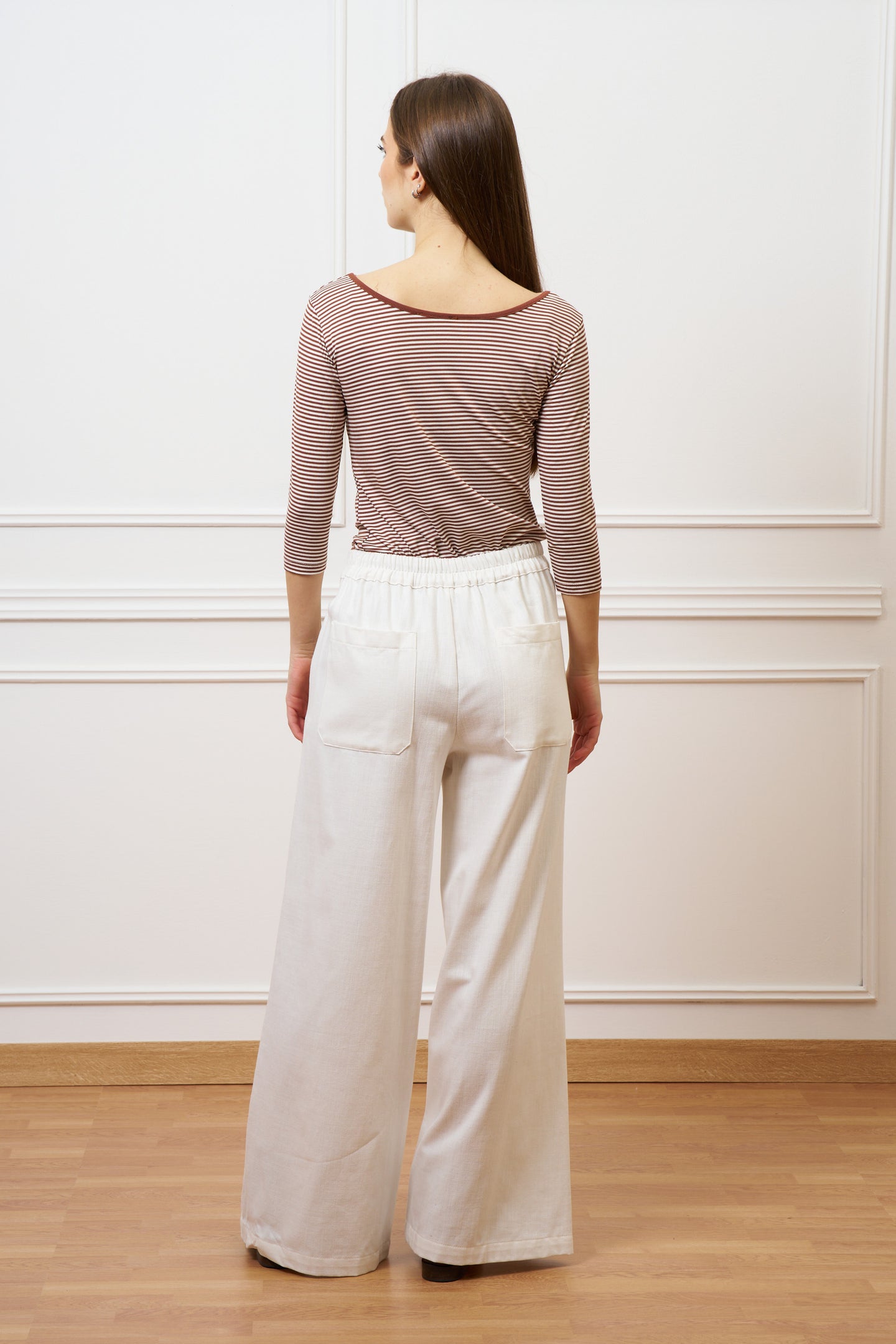 Pantalone ampio in cotone testurizzato - AVORIO