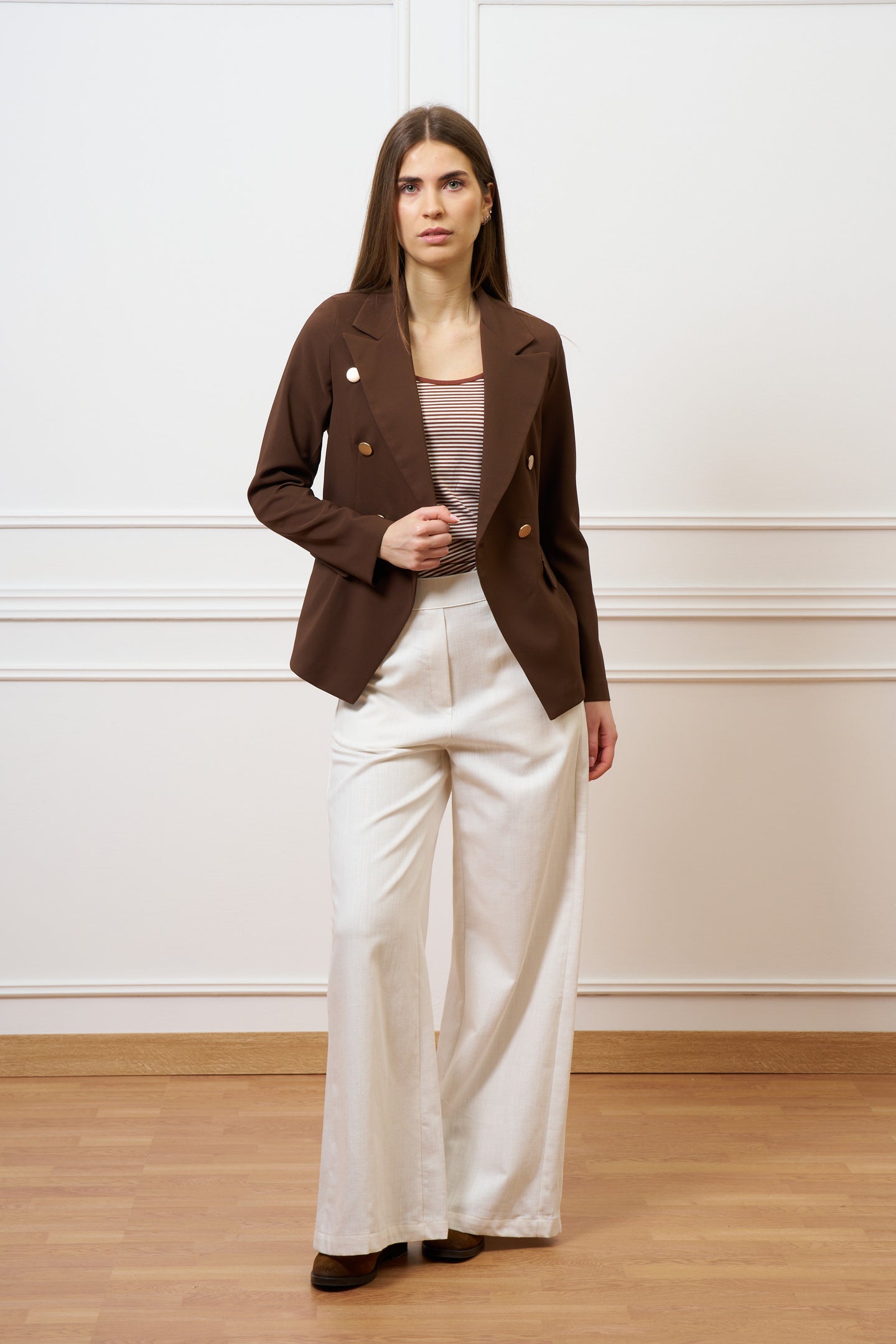 Pantalone ampio in cotone testurizzato - AVORIO