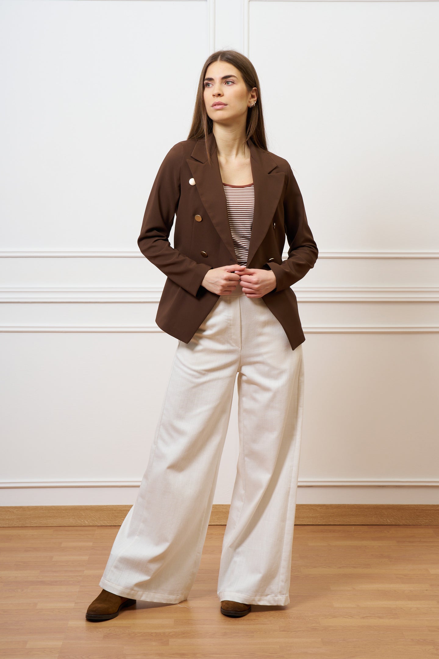 Pantalone ampio in cotone testurizzato - AVORIO