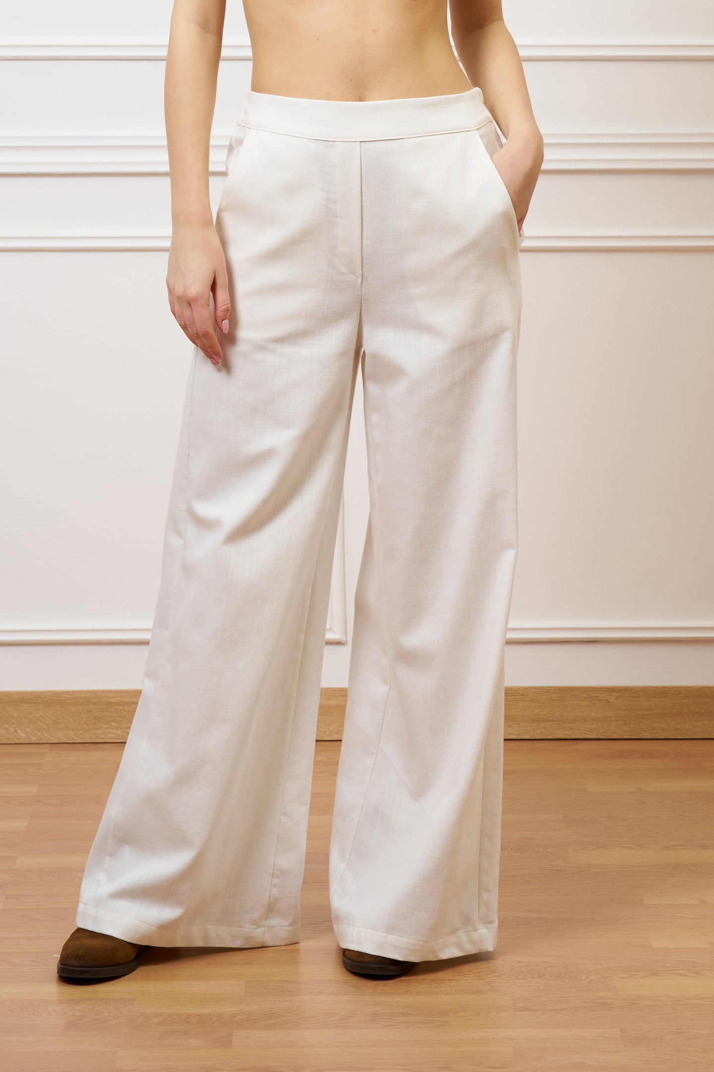 Pantalone ampio in cotone testurizzato - AVORIO