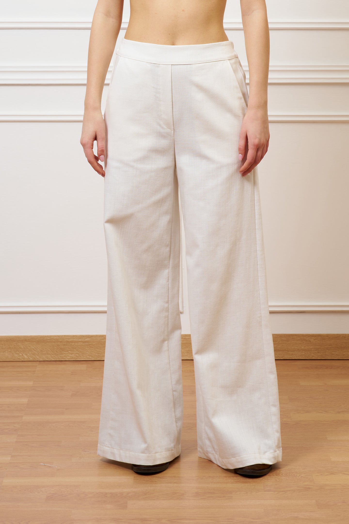 Pantalone ampio in cotone testurizzato - AVORIO