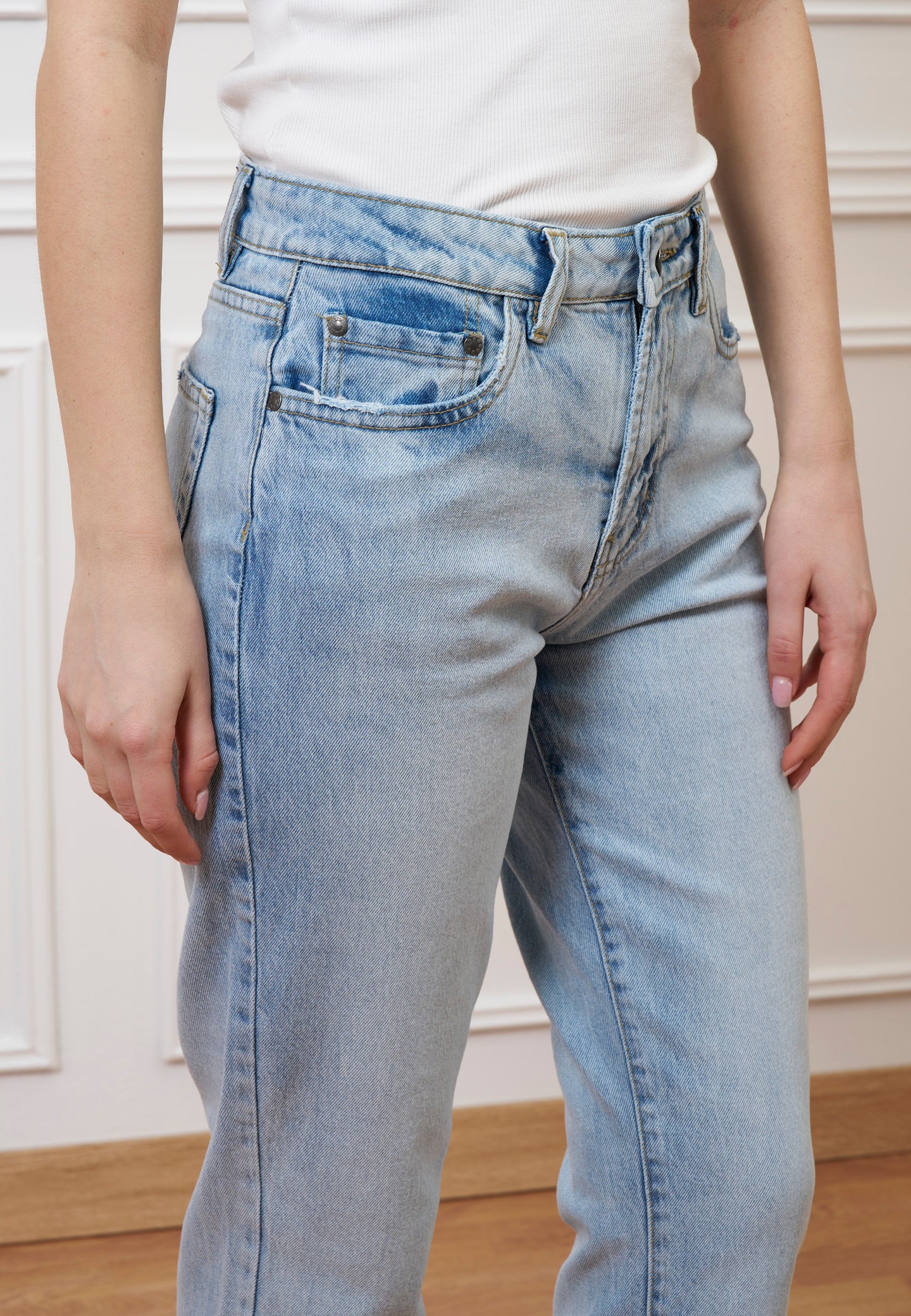 Jeans dritti a vita alta - JEANS CHIARO