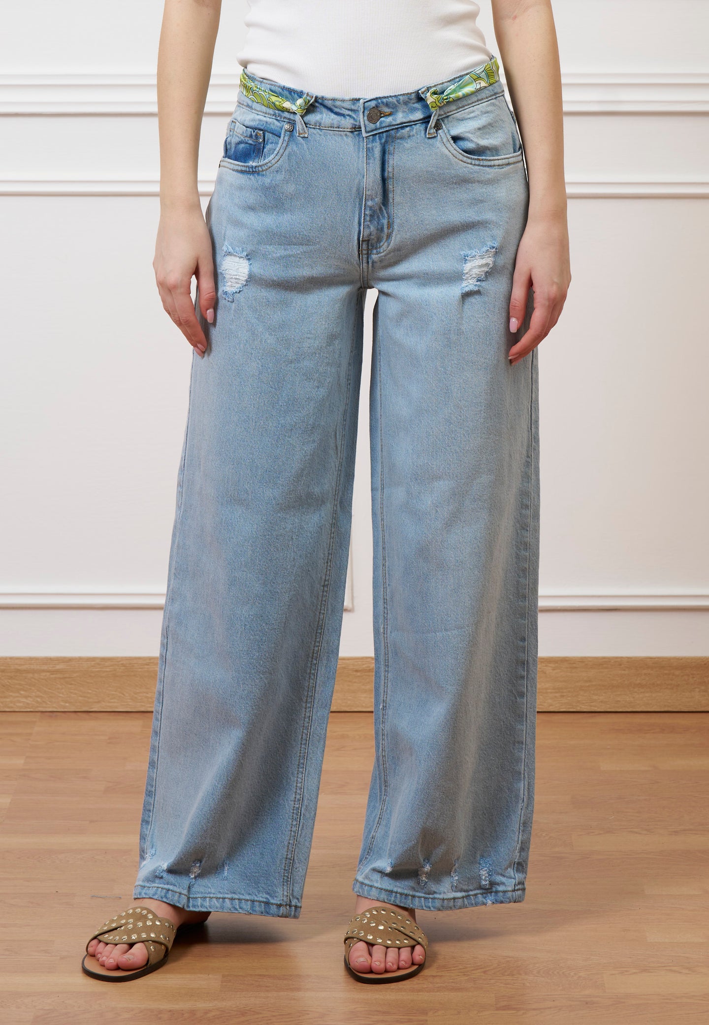 Jeans palazzo a vita alta - JEANS CHIARO