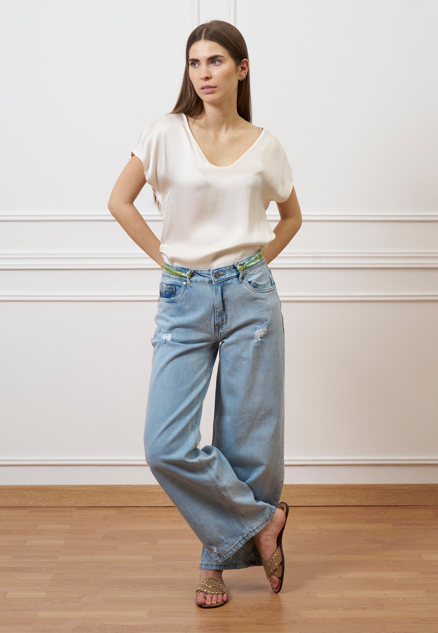 Jeans palazzo a vita alta - JEANS CHIARO