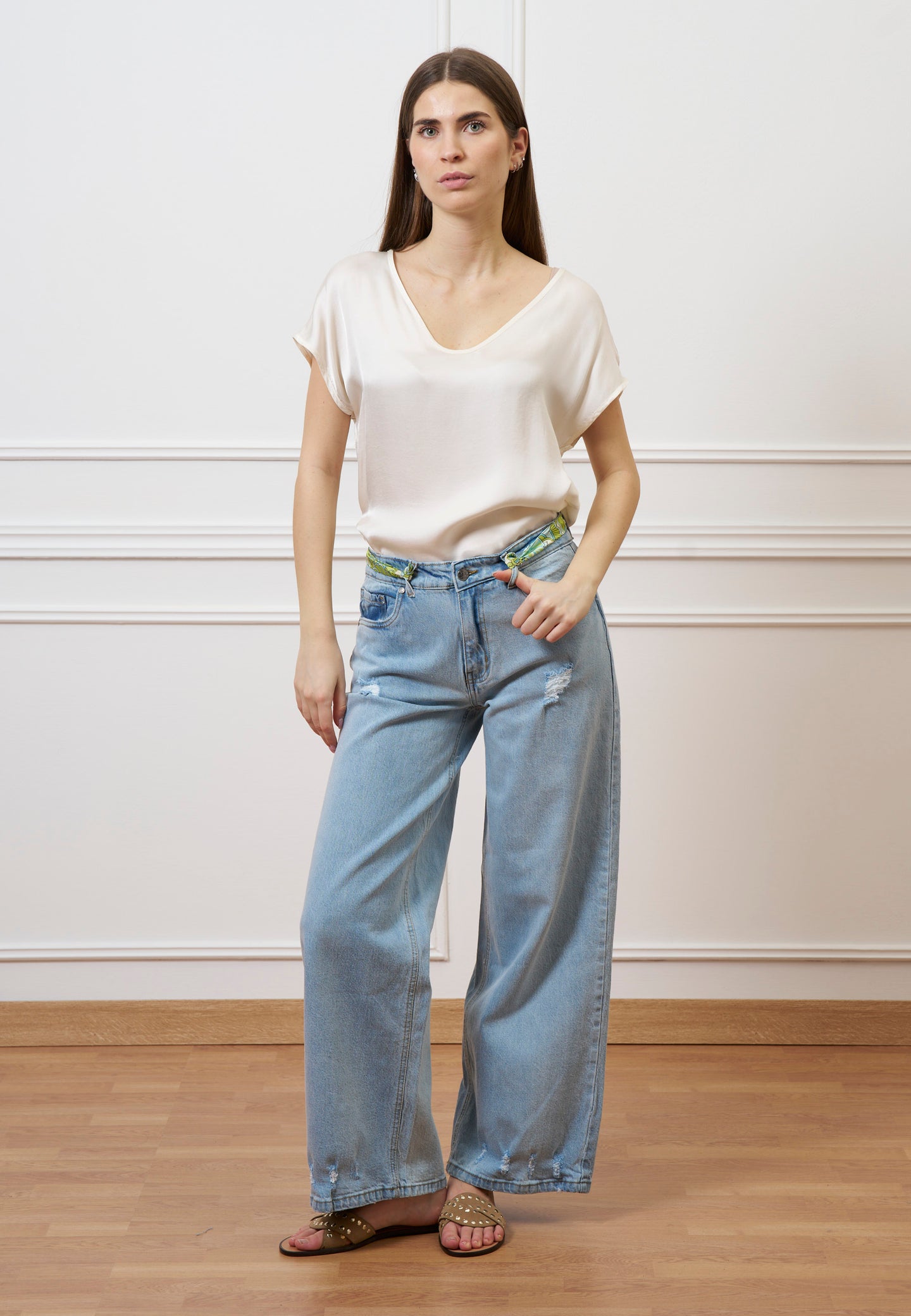 Jeans palazzo a vita alta - JEANS CHIARO