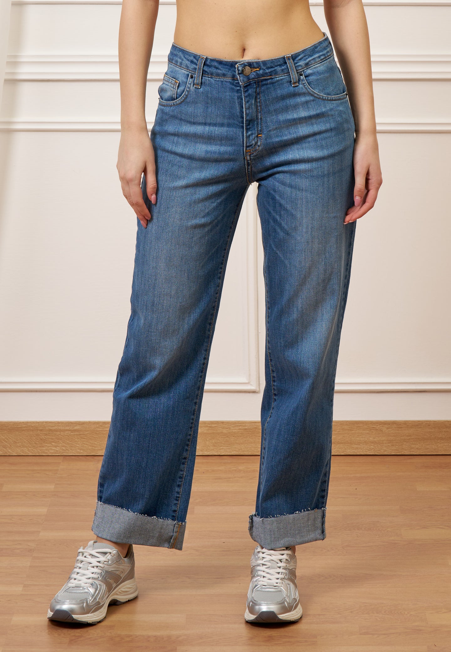 Jeans a vita alta con risvolto - JEANS