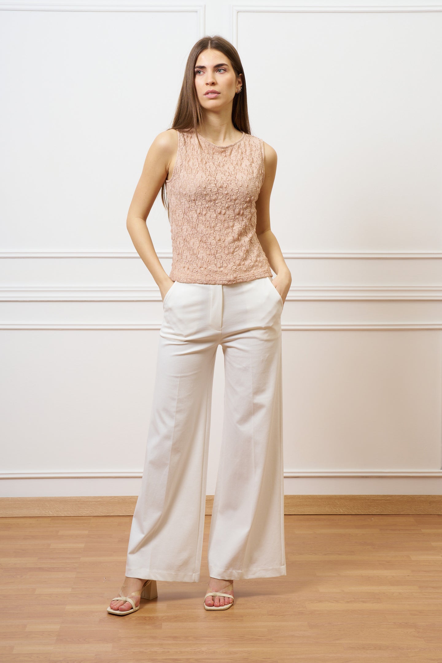 Pantalone a palazzo in punto milano - AVORIO