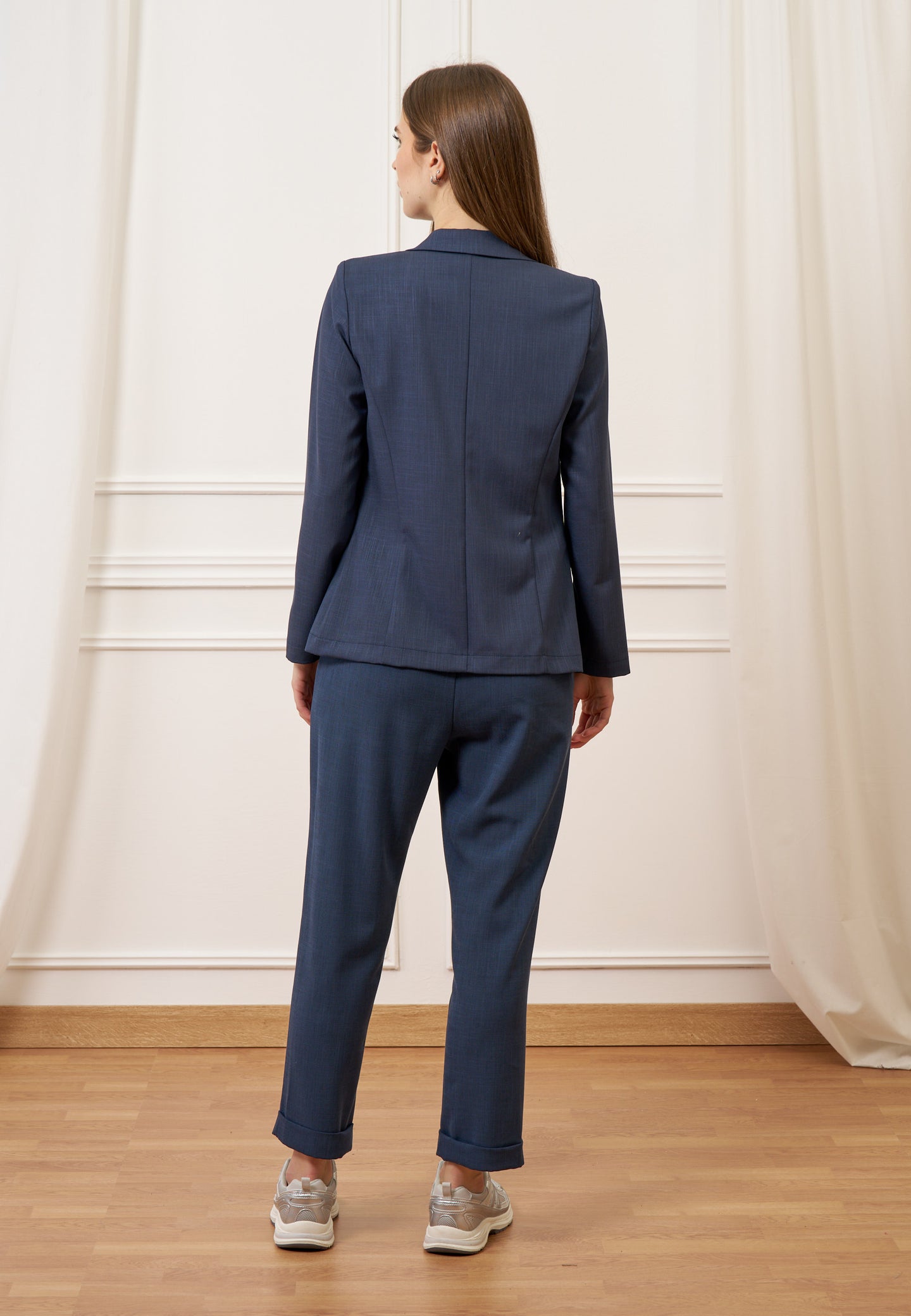 Pantalone dritto con risvolto - BLU