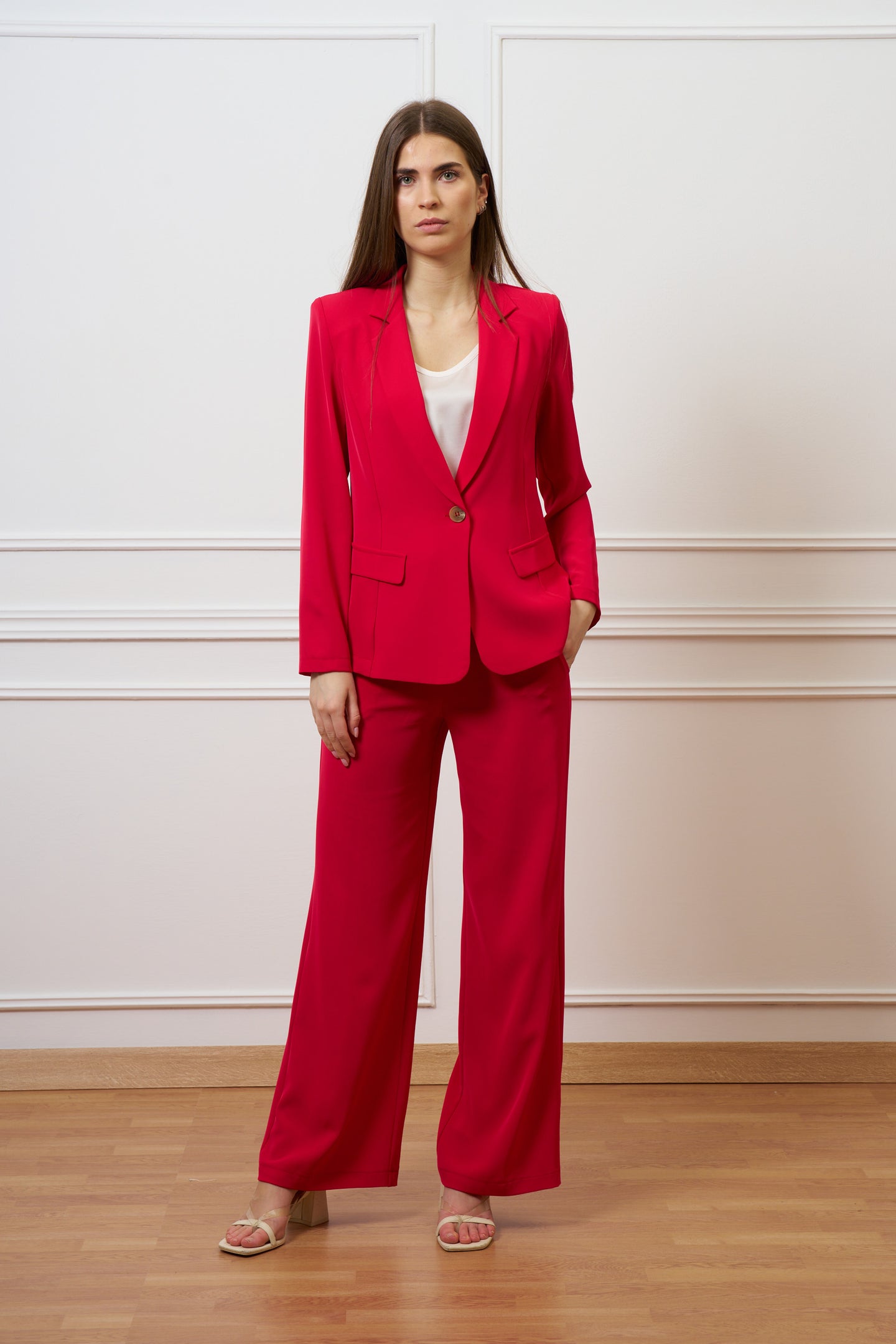 Pantalone palazzo tessuto fluido - ROSSO