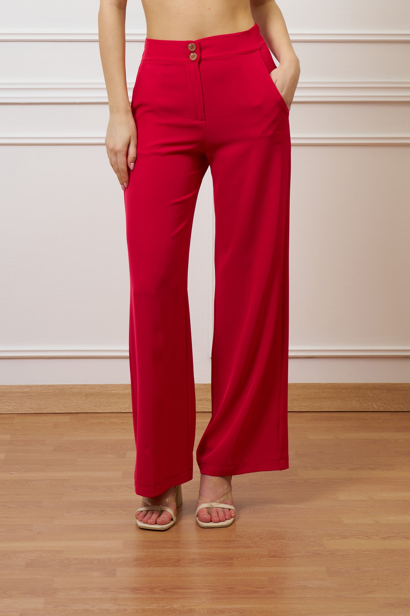 Pantalone palazzo tessuto fluido - ROSSO