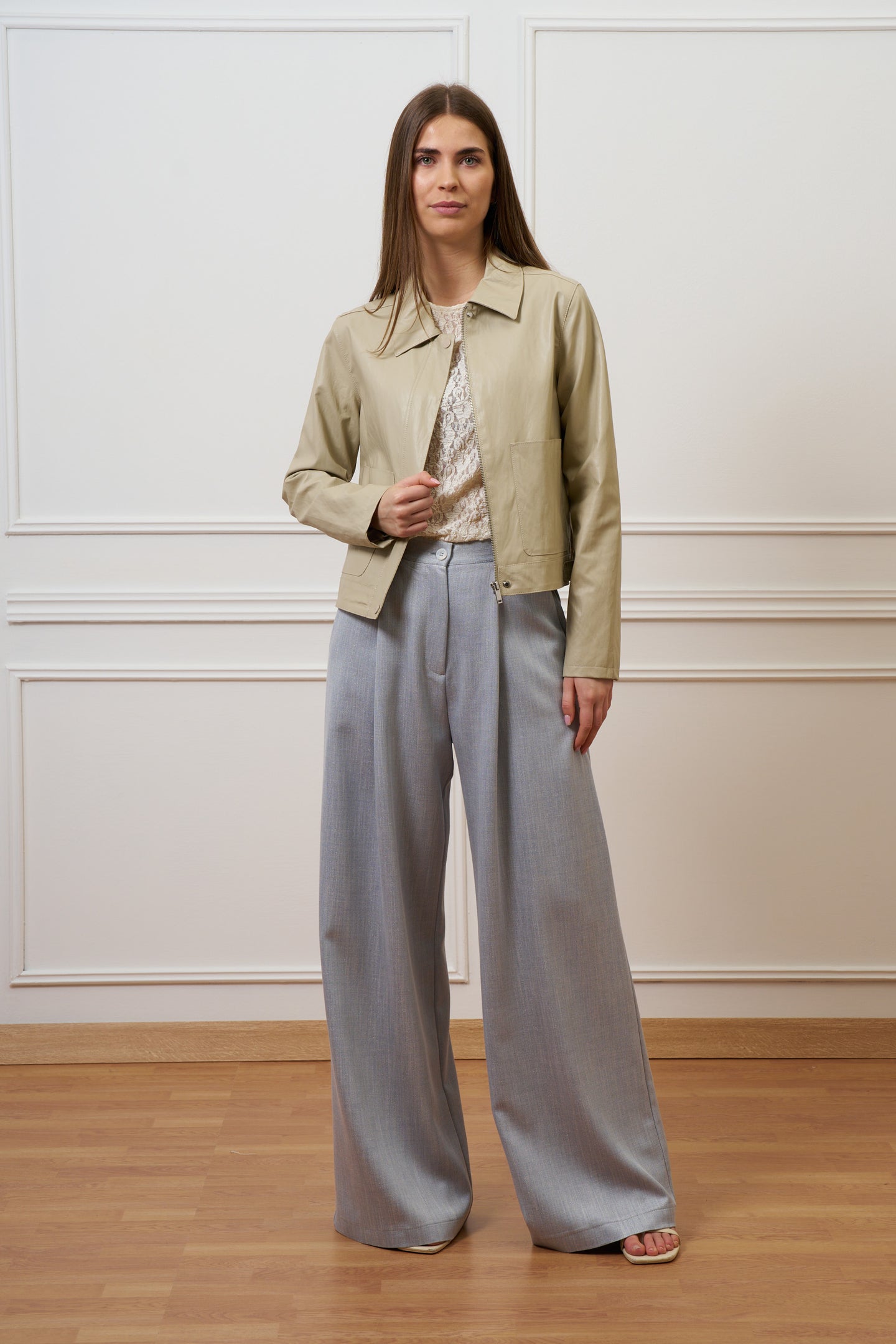 Pantalone ampio con lurex - CELESTE