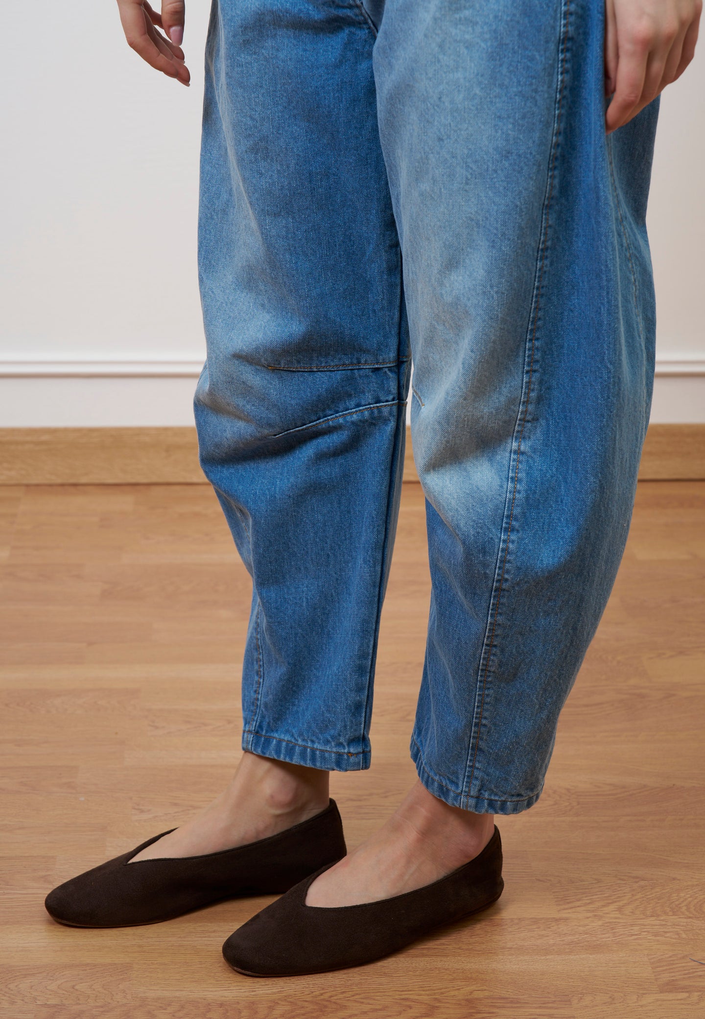 Jeans a vita alta con cuciture - BLU