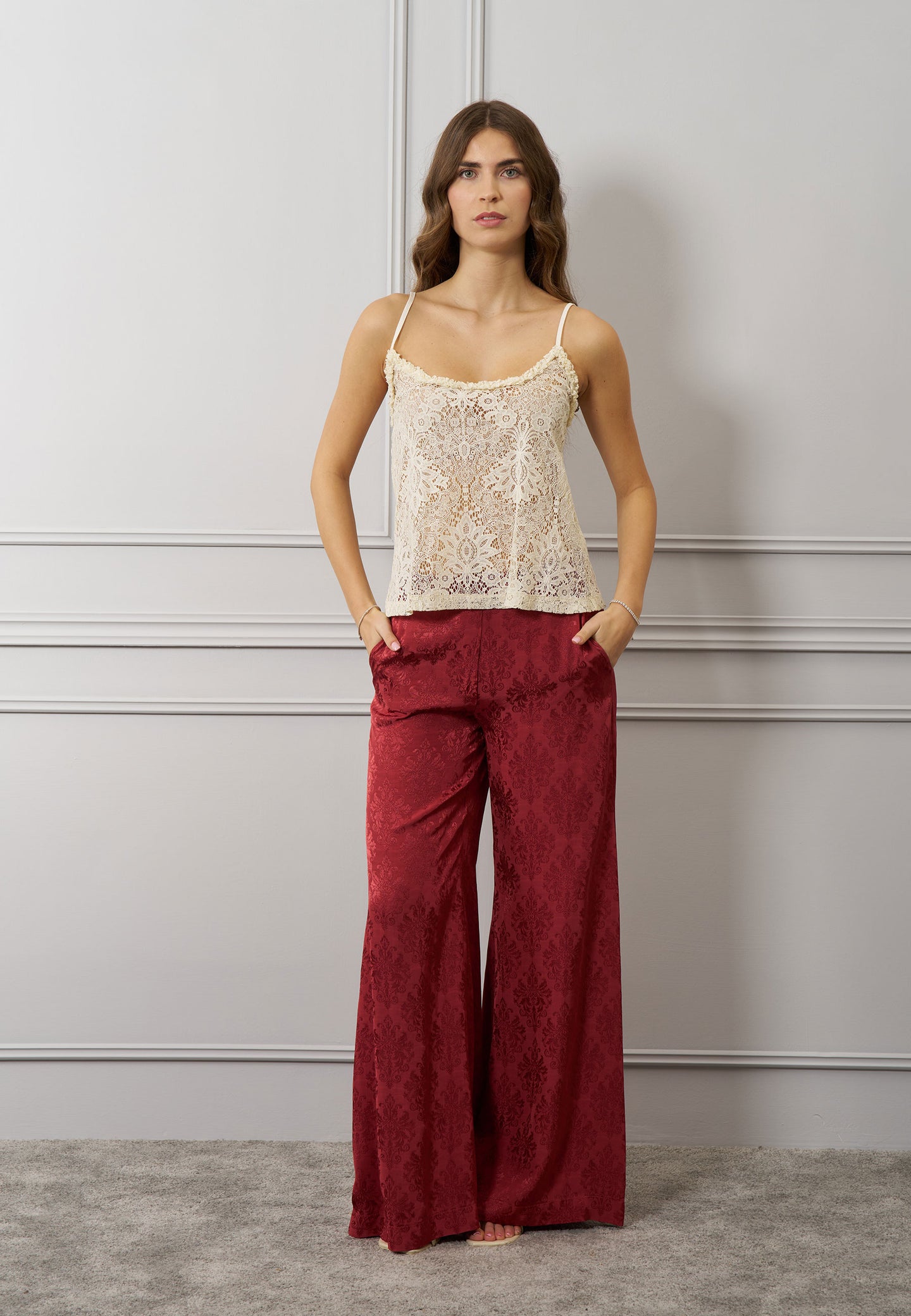 Pantalone ampio damascato