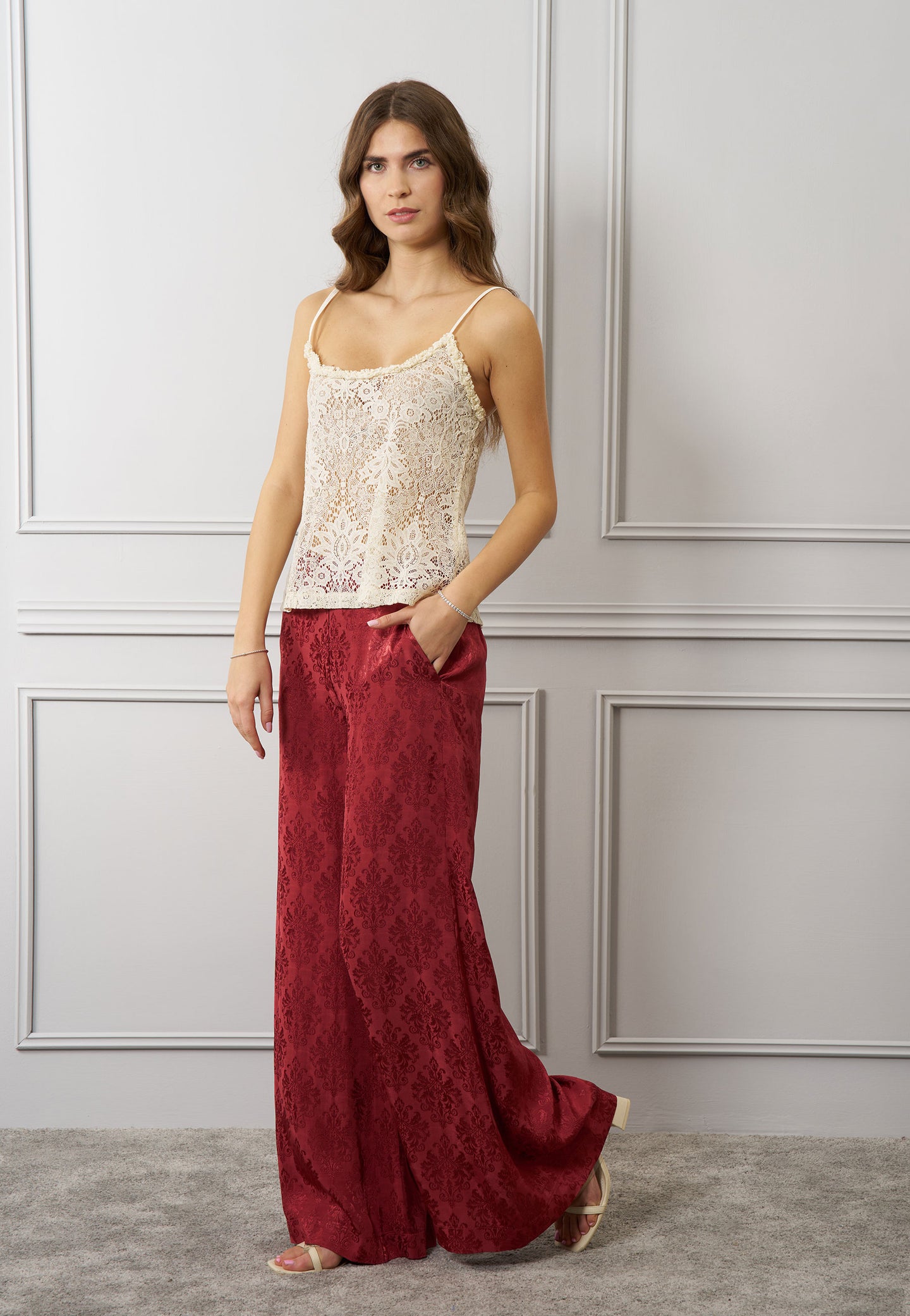 Pantalone ampio damascato