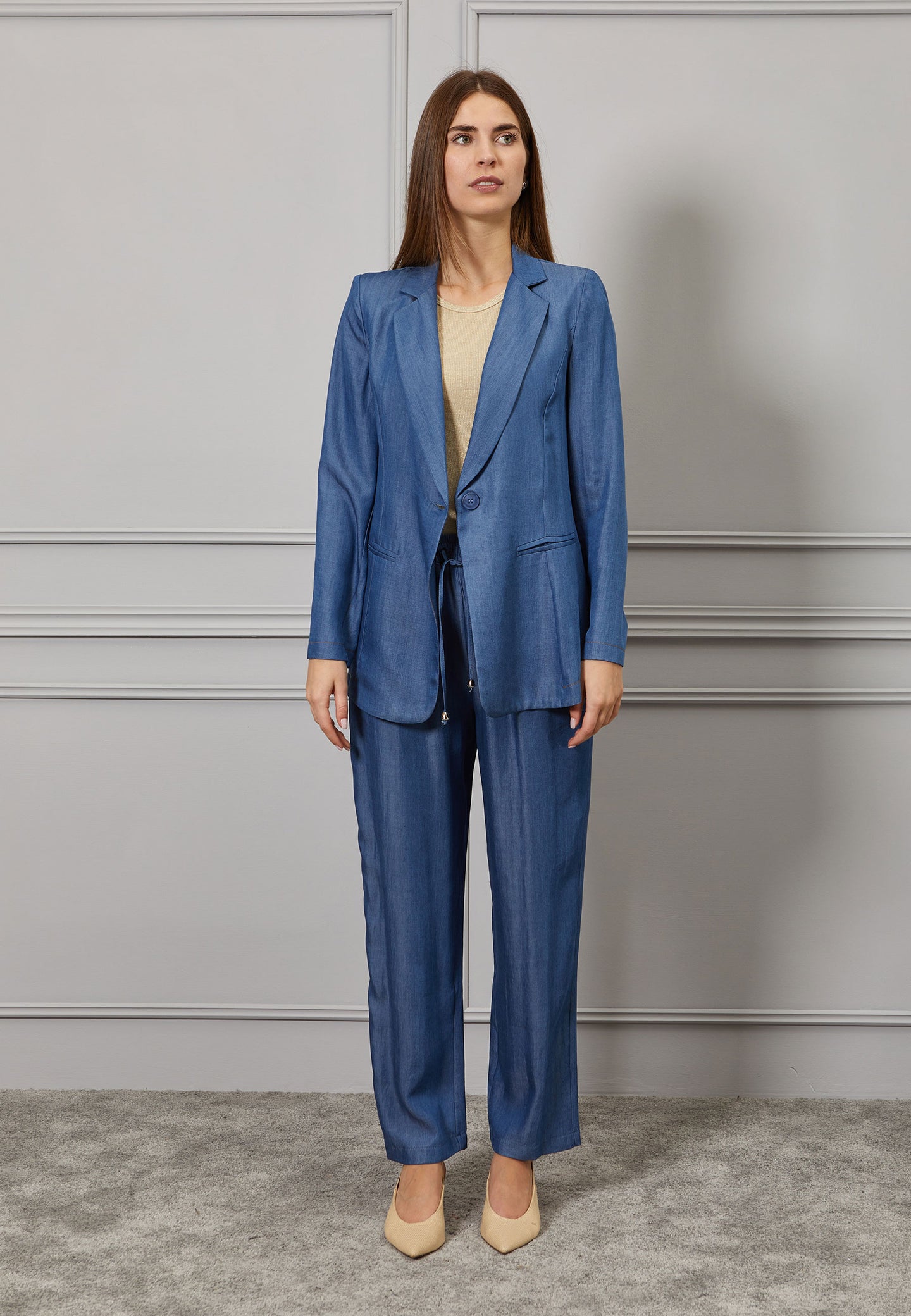 Pantalone jogging chambray