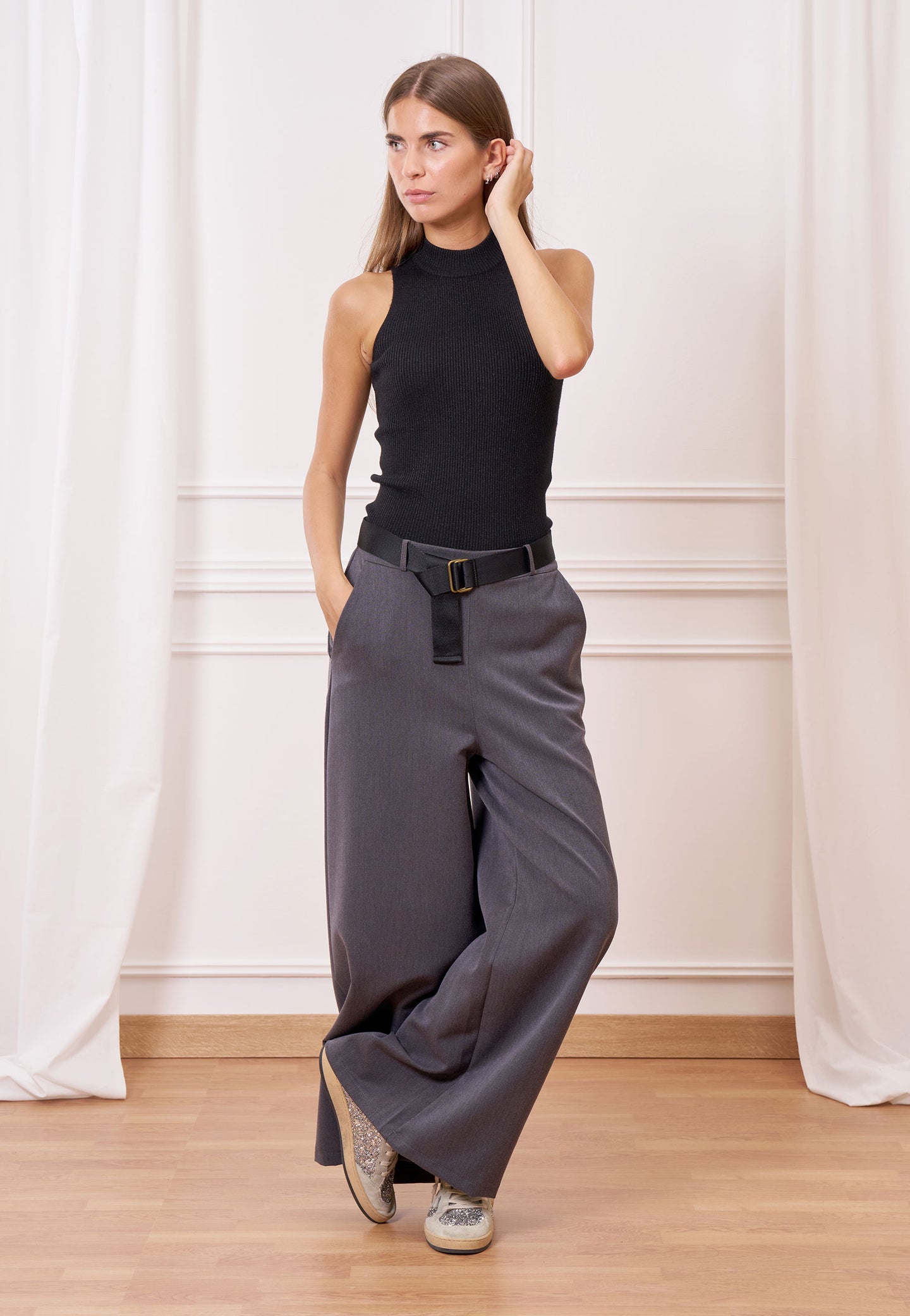 Pantalone melange vita alta