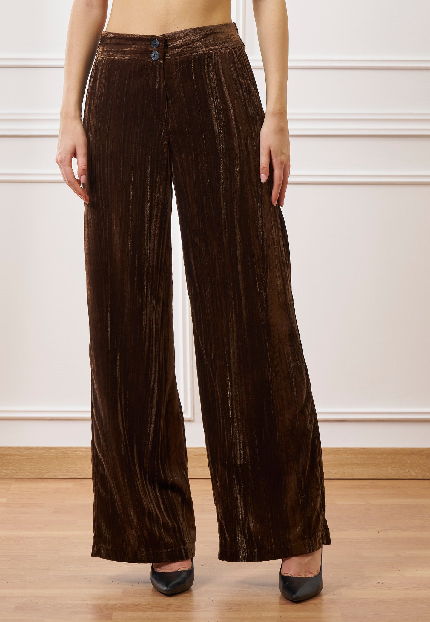 Pantalone palazzo in velluto martellato