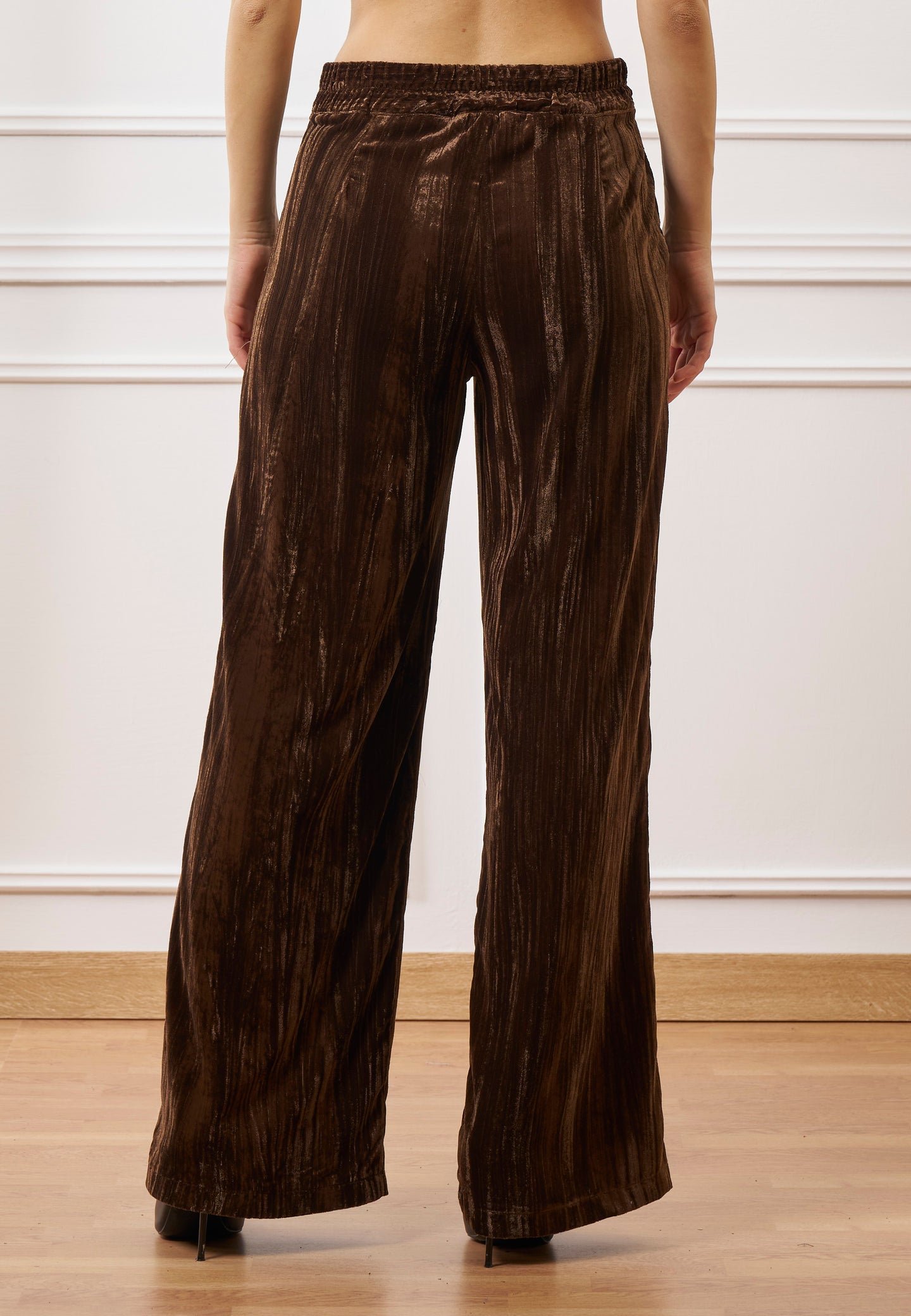 Pantalone palazzo in velluto martellato