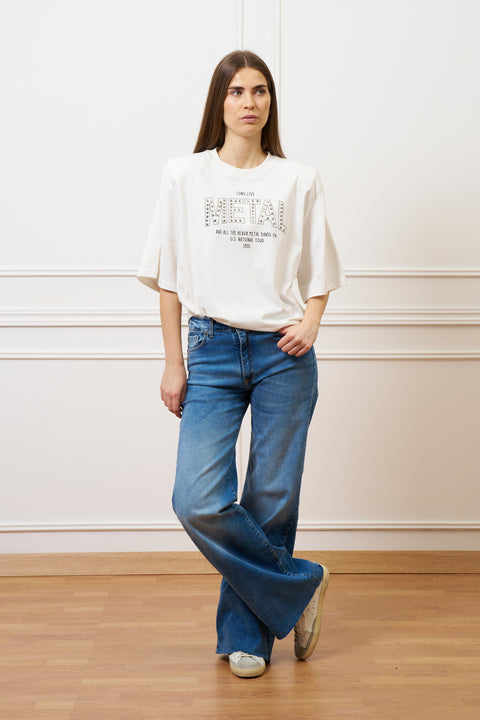 T-shirt con stampa e spalline - AVORIO