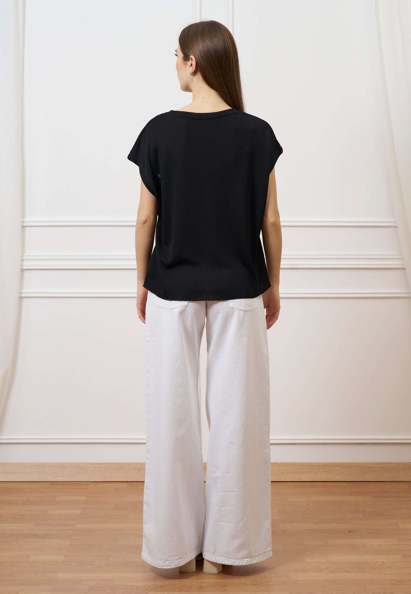 T-shirt over manica kimono - NERO