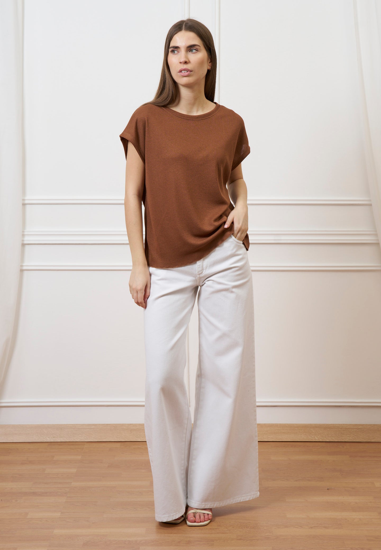 T-shirt over manica kimono - CAMMELLO