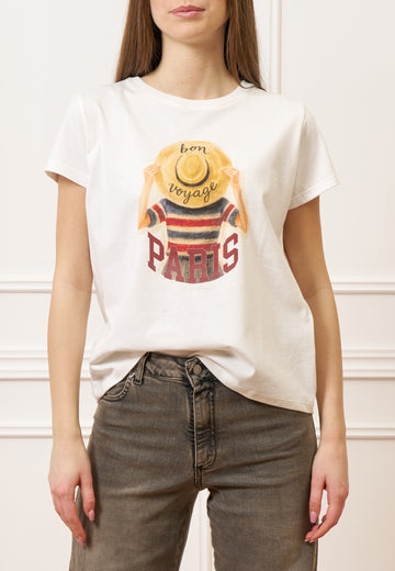 T-shirt con stampa cappello paglia