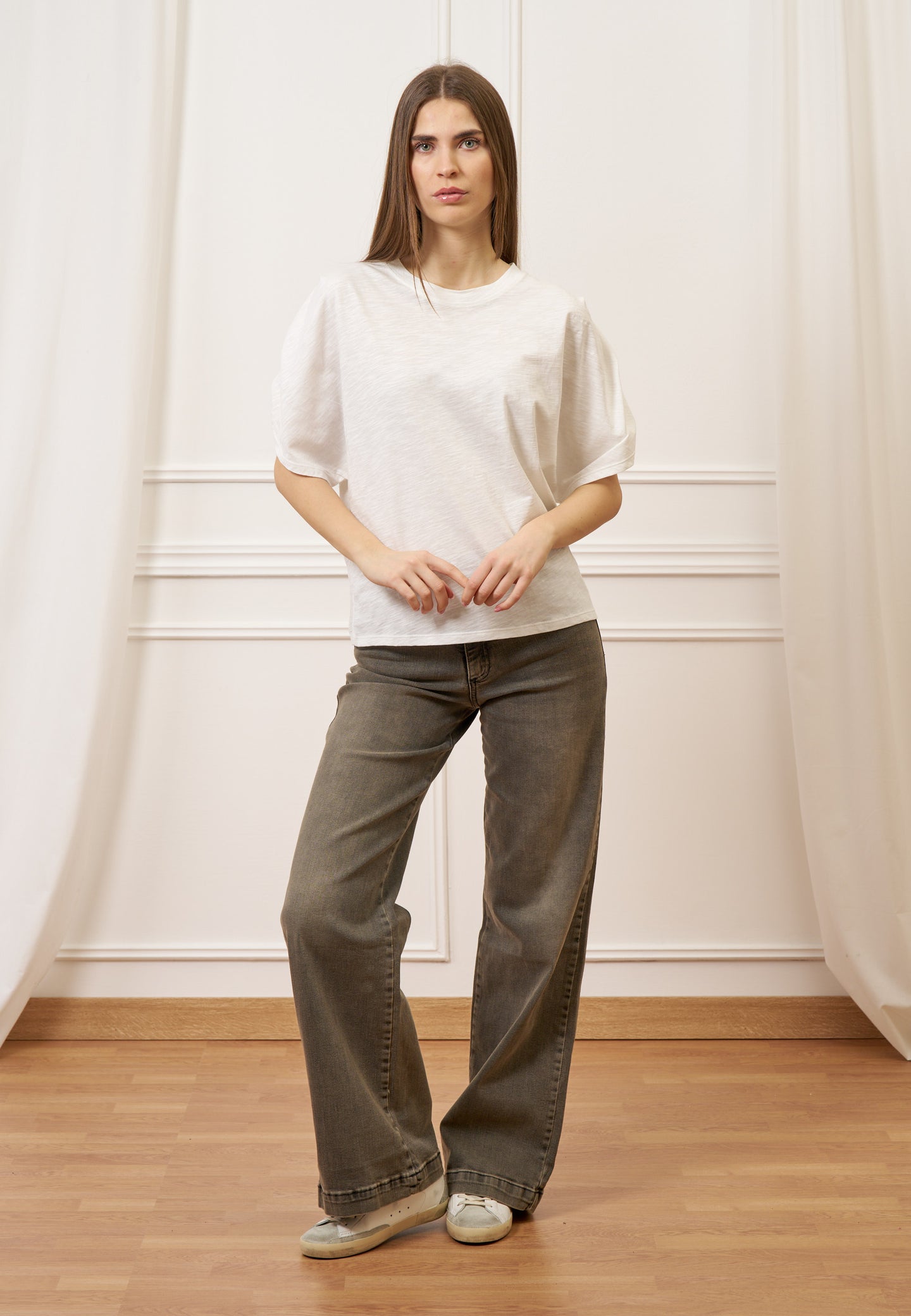 T-shirt con pieghe maniche - AVORIO