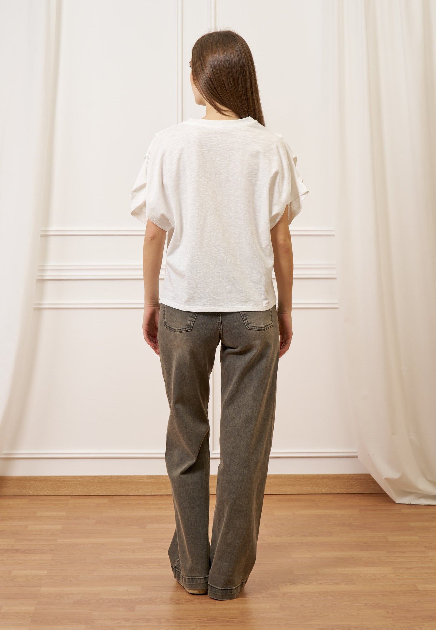 T-shirt con pieghe maniche - AVORIO