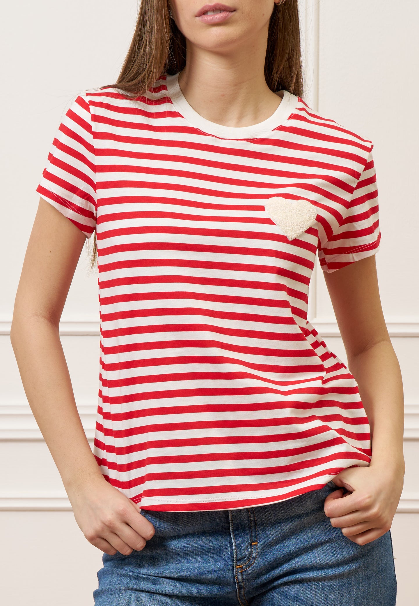 T-shirt a righe con cuore - BIANCO/ROSSO