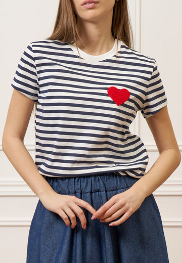 T-shirt a righe con cuore - BIANCO/BLU