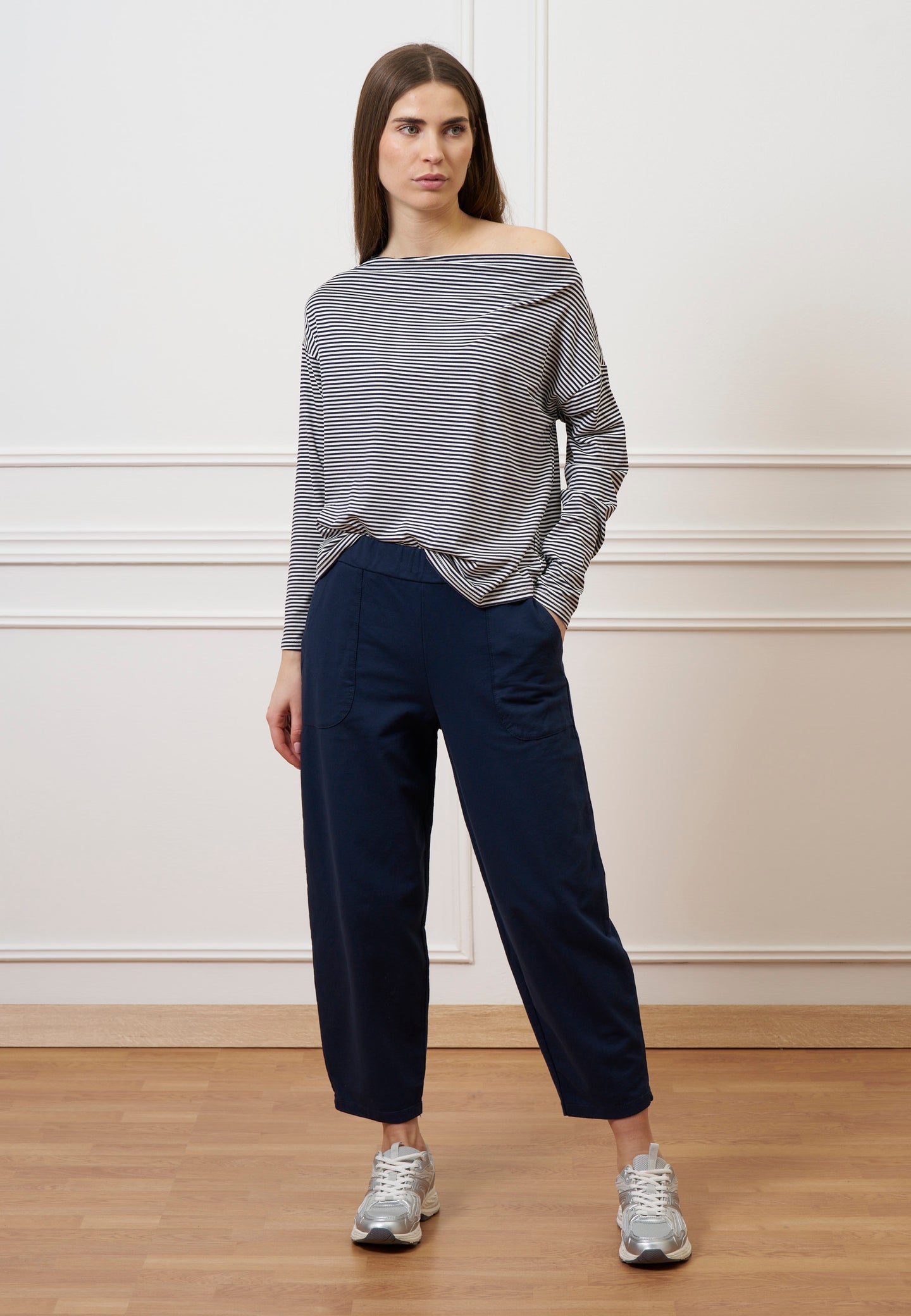 T-shirt scatola in jersey a righe - AVORIO/BLU