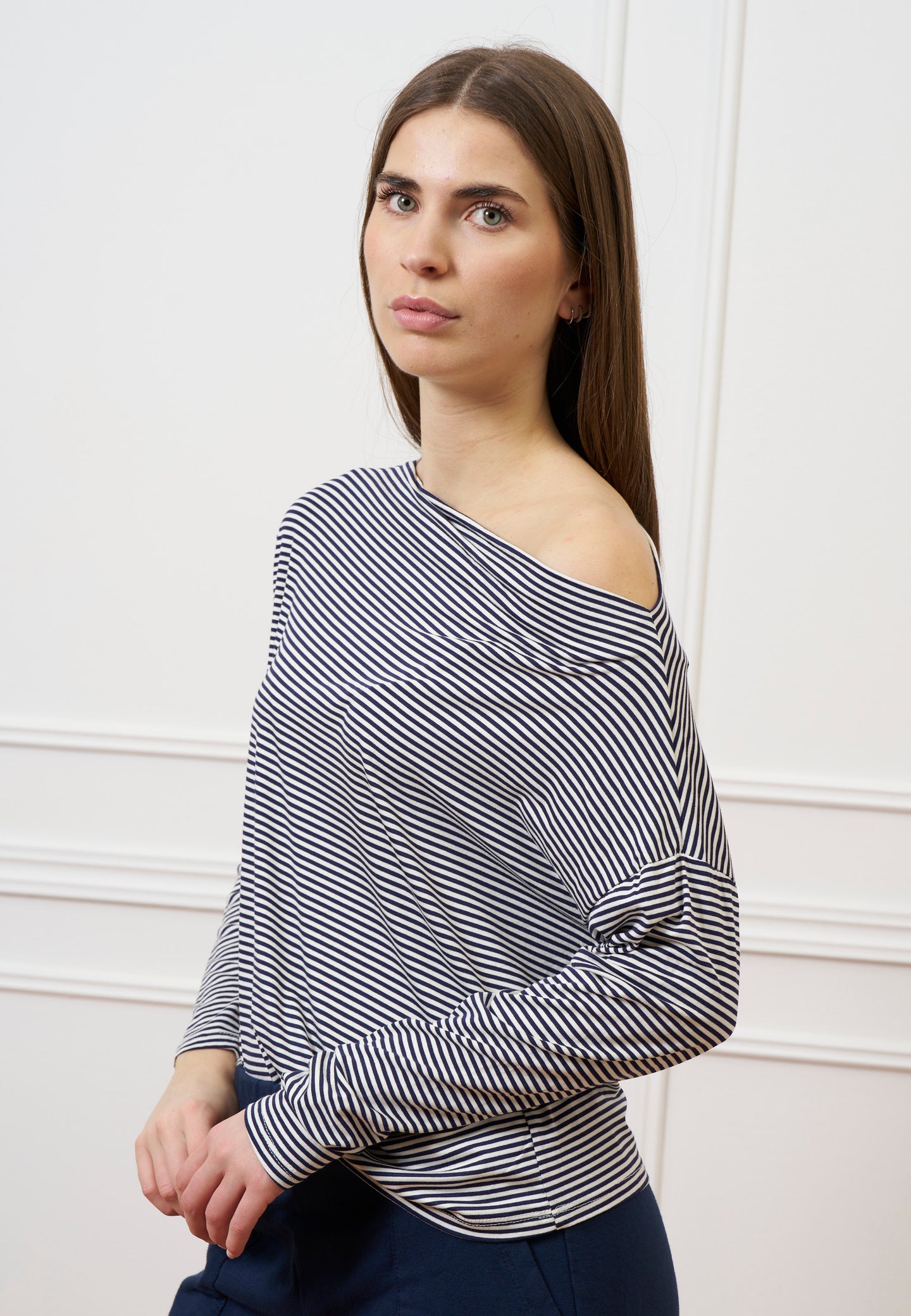 T-shirt scatola in jersey a righe - AVORIO/BLU