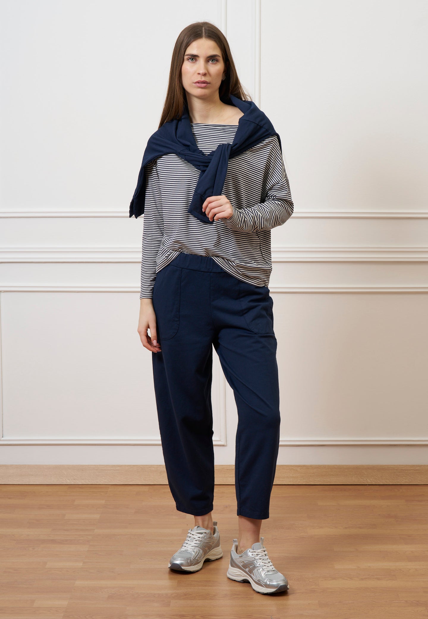 T-shirt scatola in jersey a righe - AVORIO/BLU