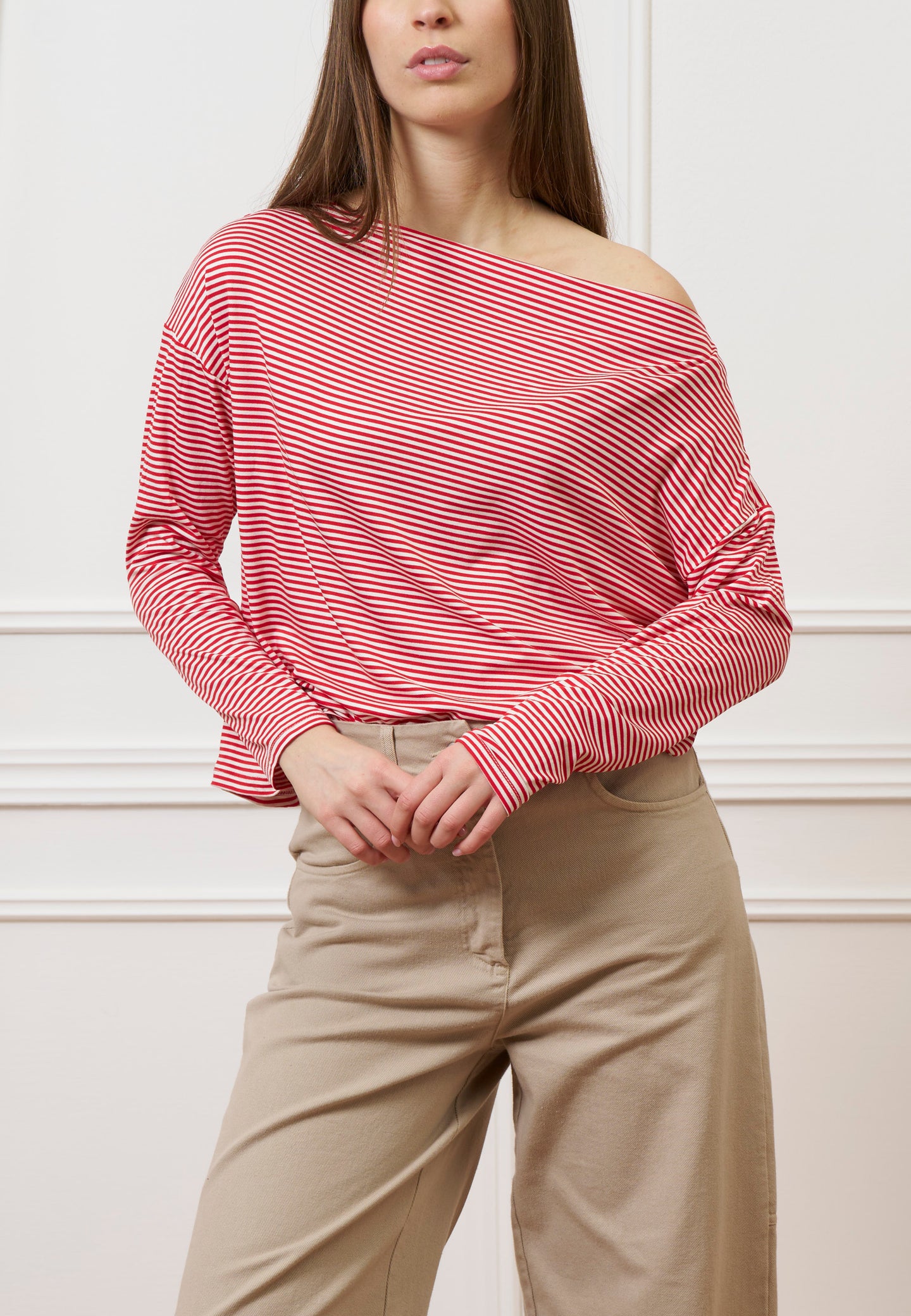 T-shirt scatola in jersey a righe - AVORIO/ROSSO