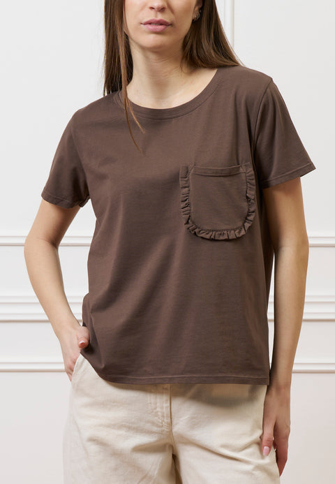 T-shirt taschino con rouches - MARRONE