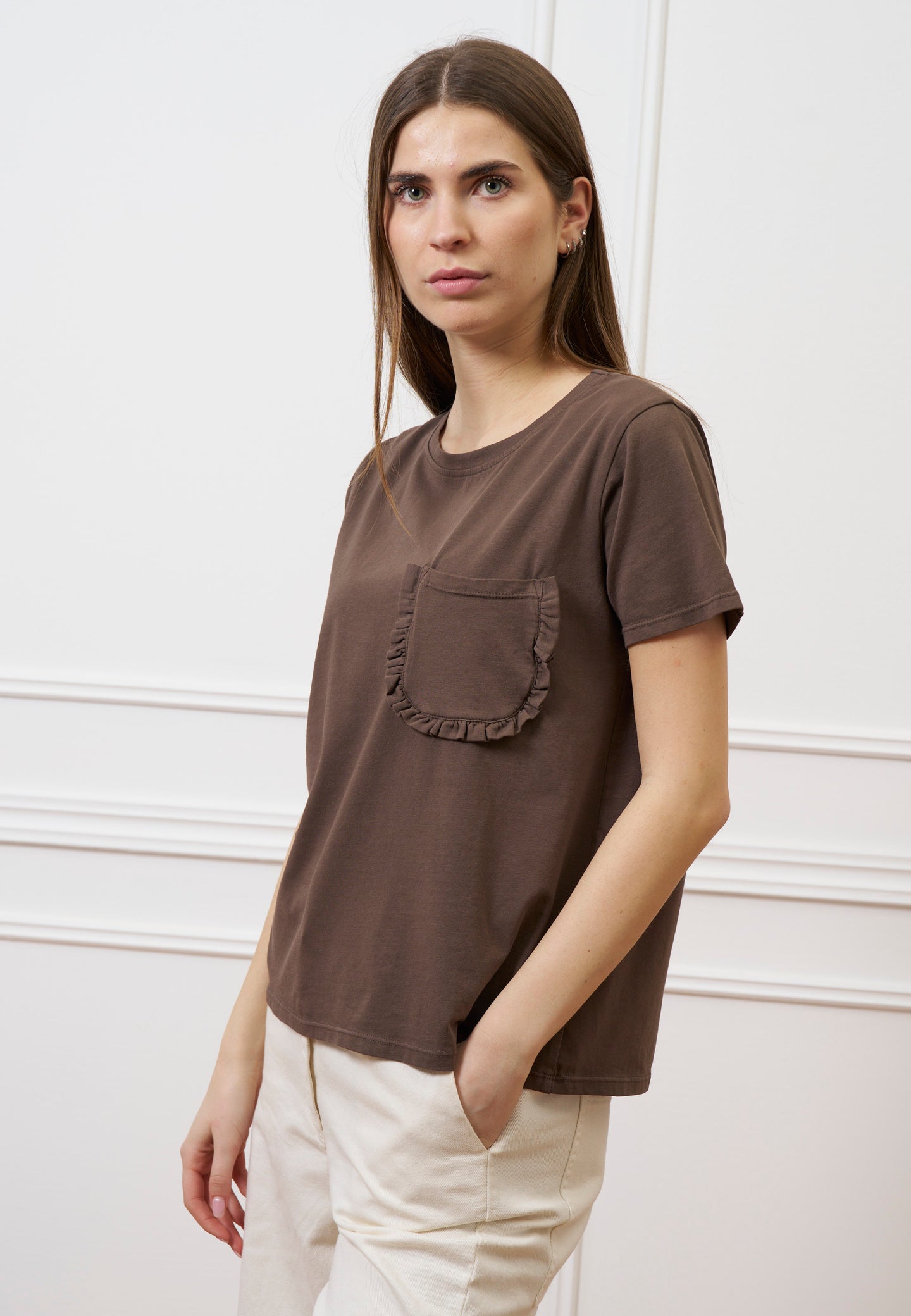 T-shirt taschino con rouches - MARRONE