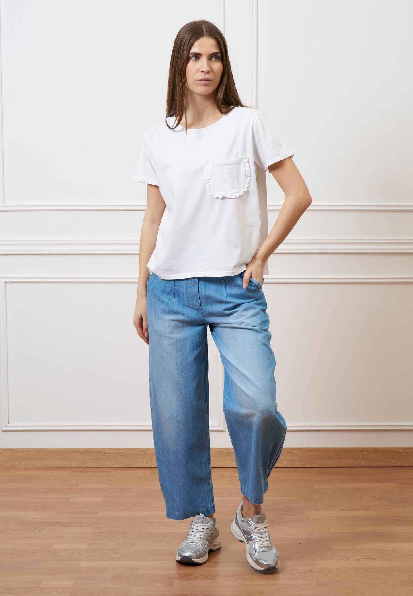 T-shirt taschino con rouches - BIANCO