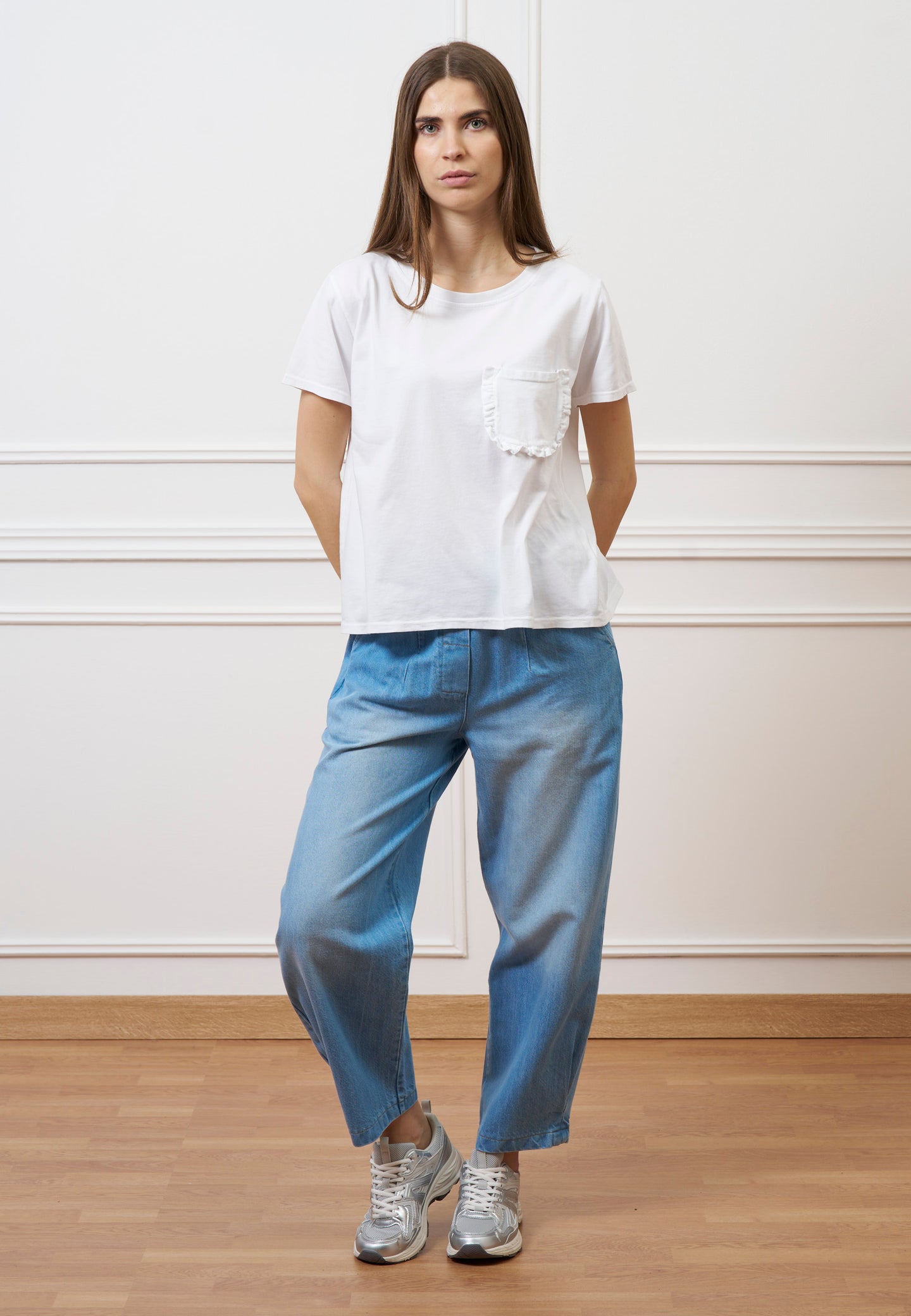 T-shirt taschino con rouches - BIANCO