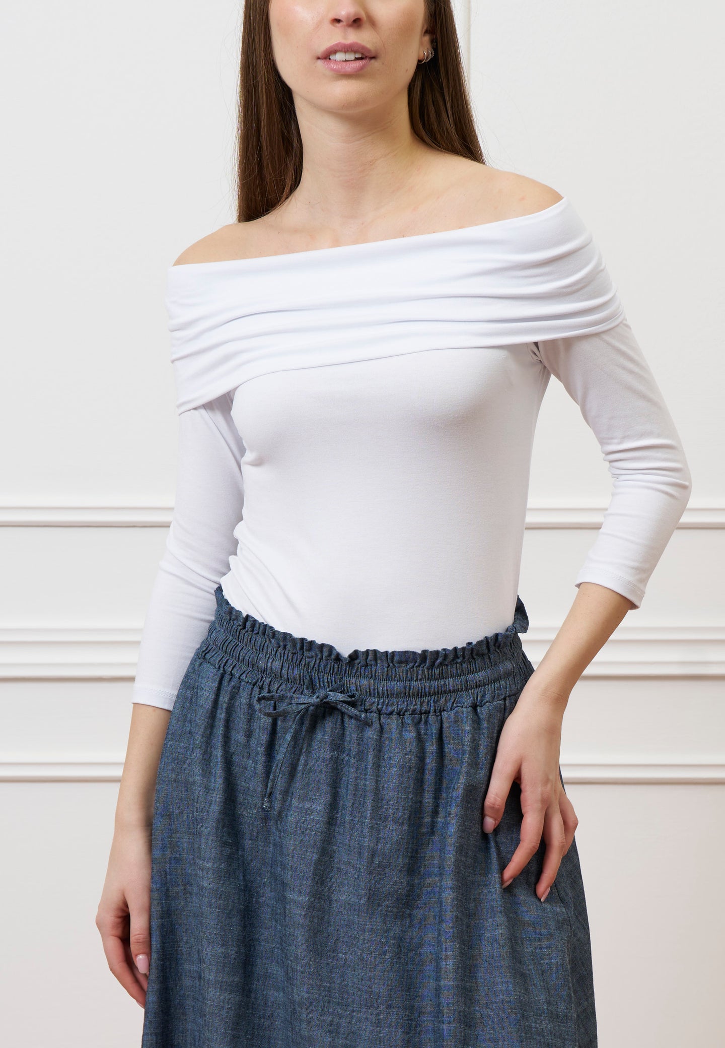 T-shirt spalle scoperte in jersey elasticizzato - BIANCO