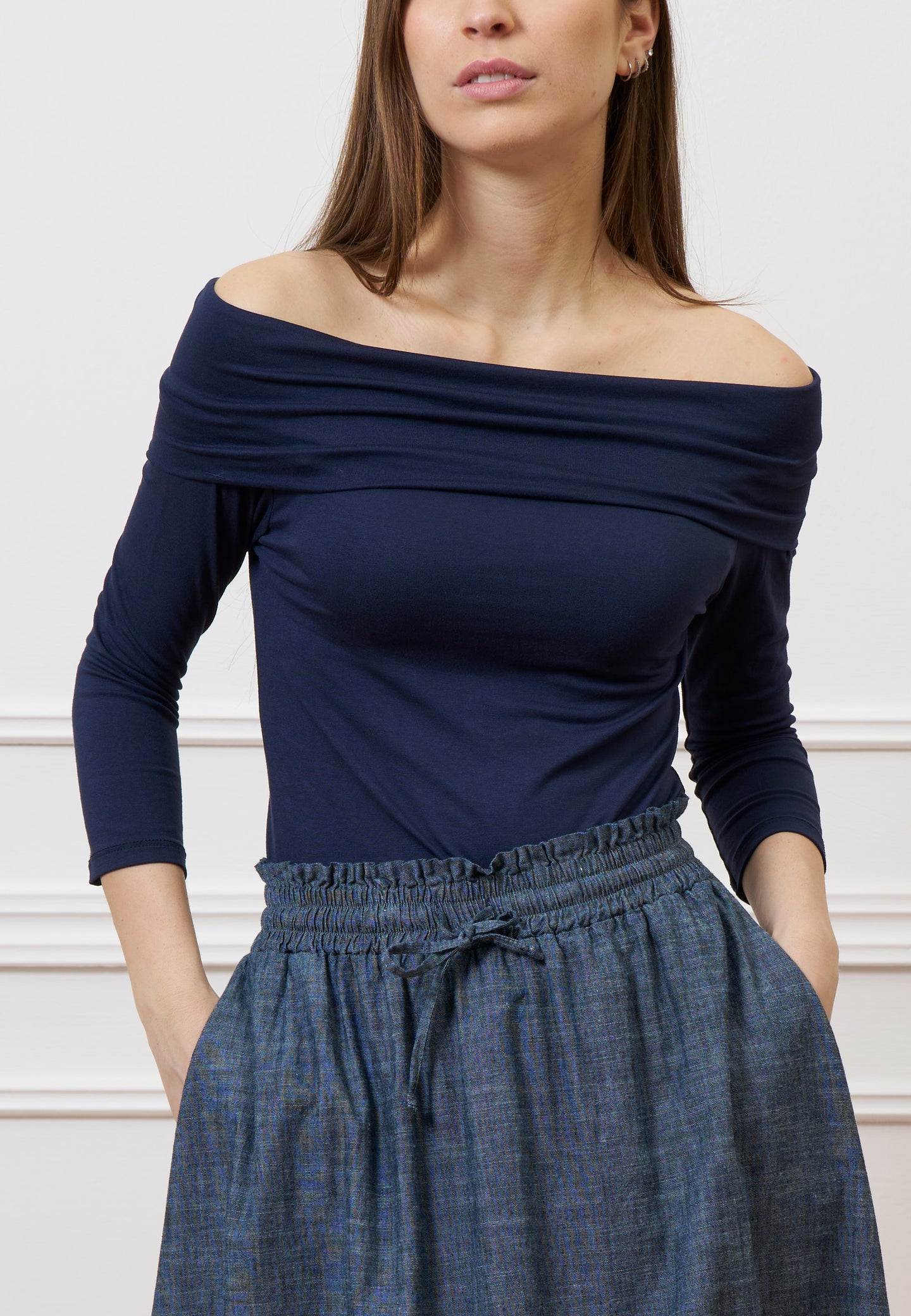 T-shirt spalle scoperte in jersey elasticizzato - BLU