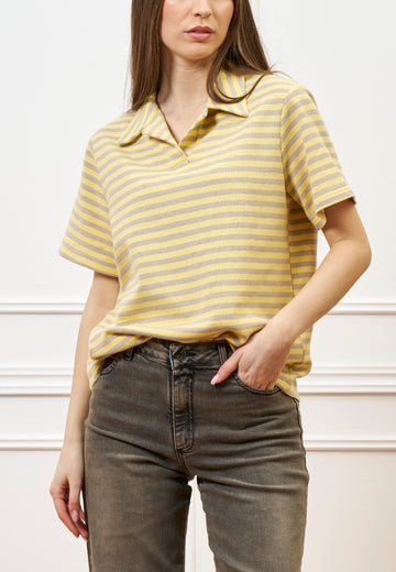 T-shirt polo a righe - GIALLO
