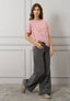 T-shirt a righe ricamo love