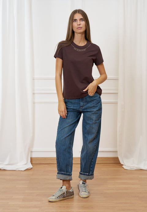 T-shirt girocollo con strass