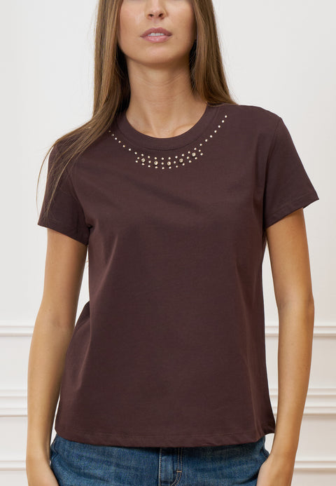 T-shirt girocollo con strass