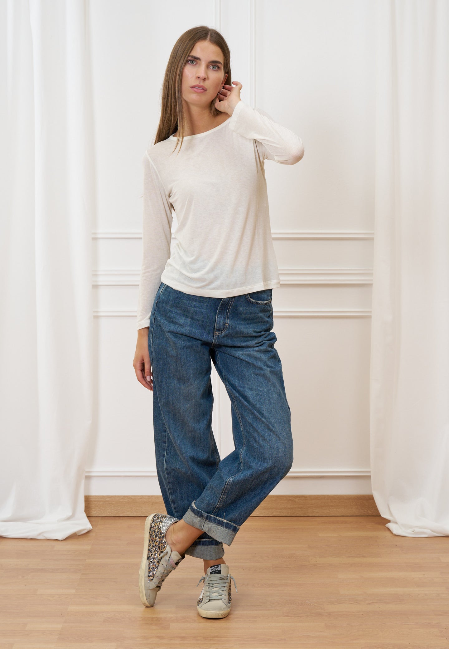 T-shirt girocollo misto cachemire