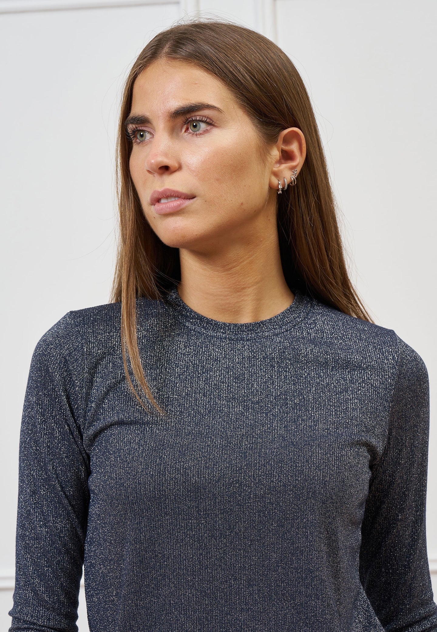 T-shirt in lurex a maniche lunghe