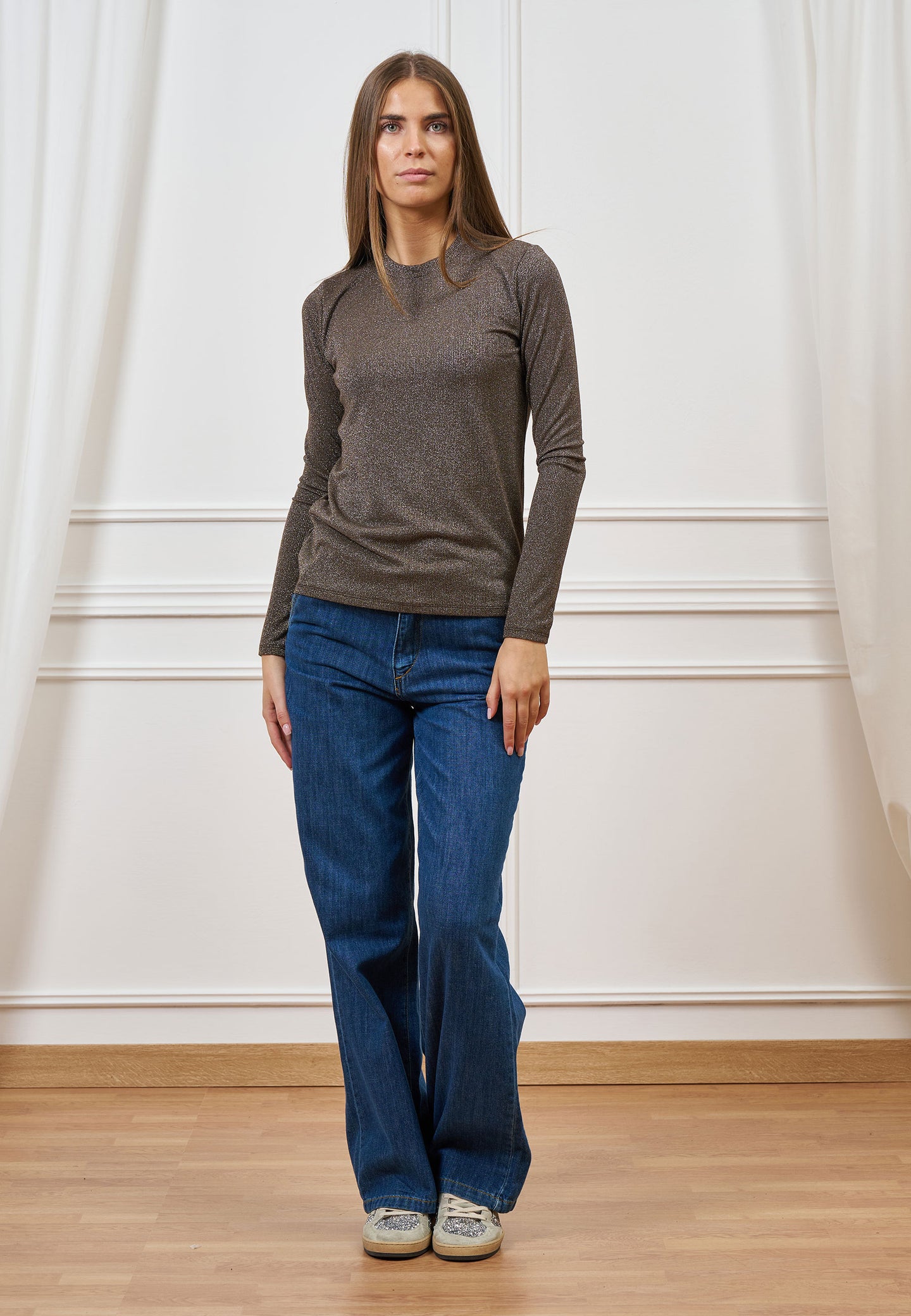 T-shirt in lurex a maniche lunghe