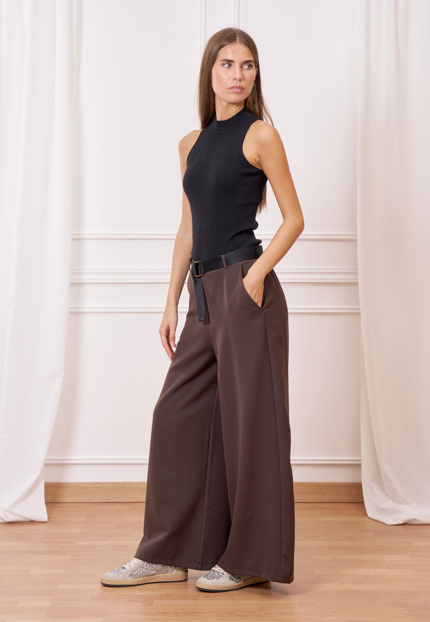 Pantalone melange vita alta