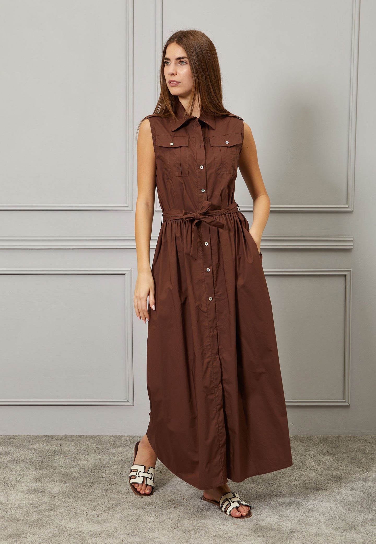 Vestito lungo chemisier in cotone